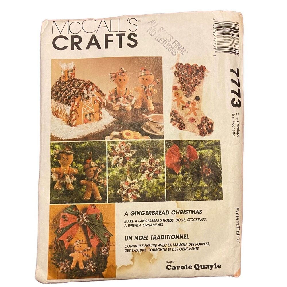 #7773 McCalls Crafts Gingerbread  House ornaments Traditions Sewing Pattern
